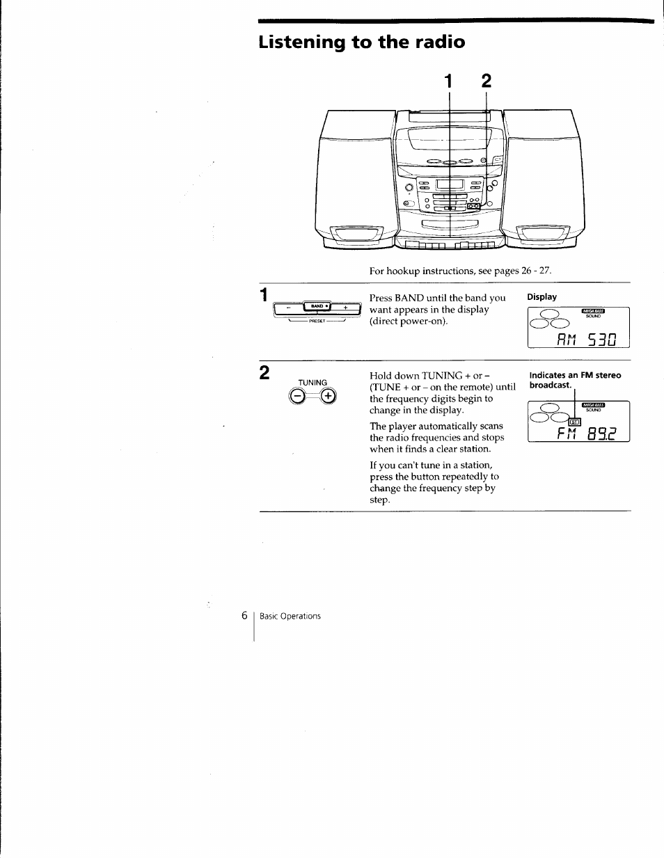 Listening to the radio, Bs.e | Sony CFD-C1000 User Manual | Page 6 / 36