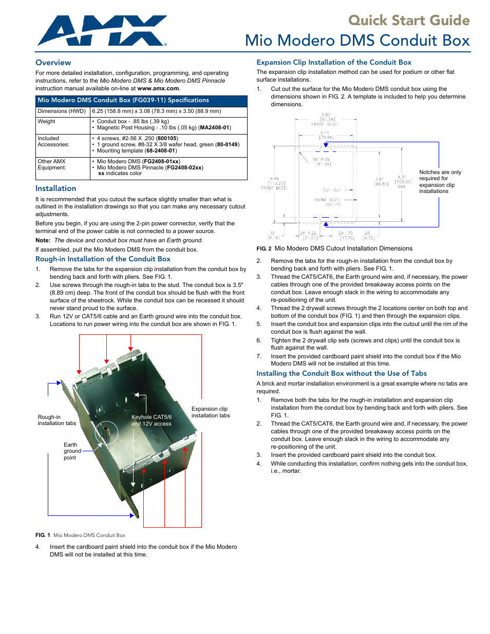 AMX Mio Modero FG039.11 User Manual | 2 pages