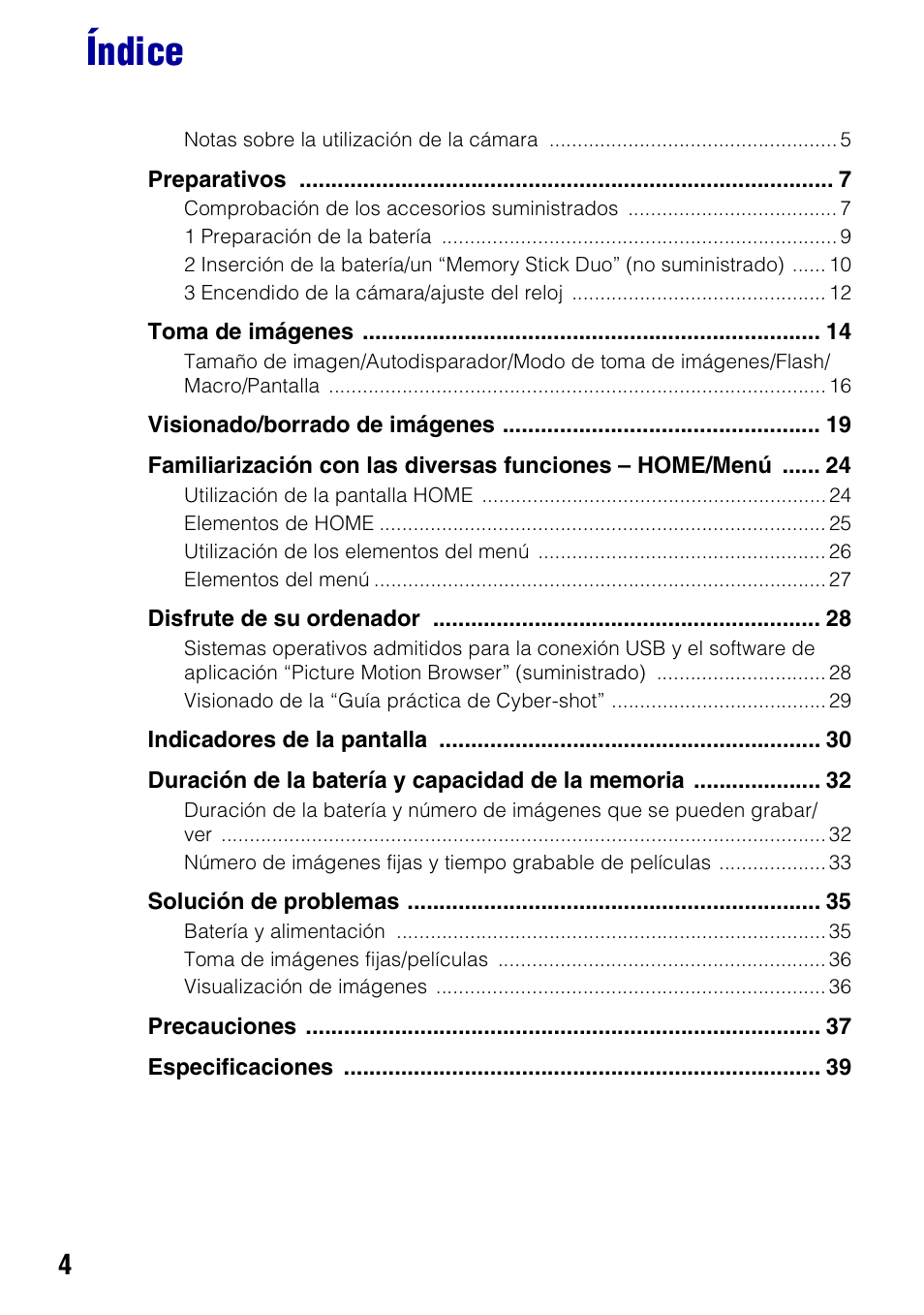 Índice | Sony DSC-T500 User Manual | Page 44 / 84