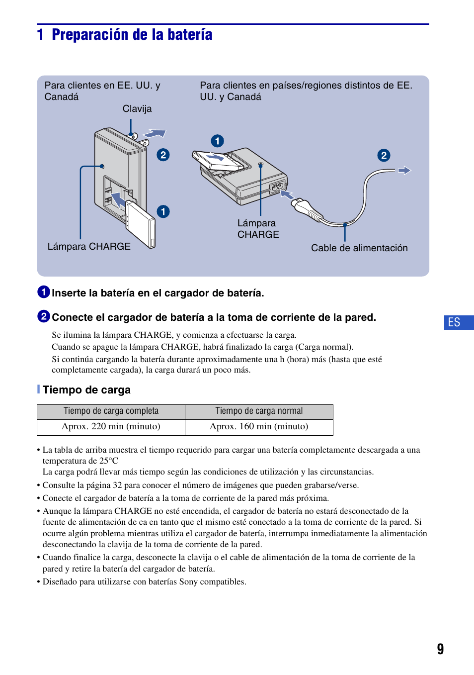 1 preparación de la batería | Sony DSC-T500 User Manual | Page 49 / 84