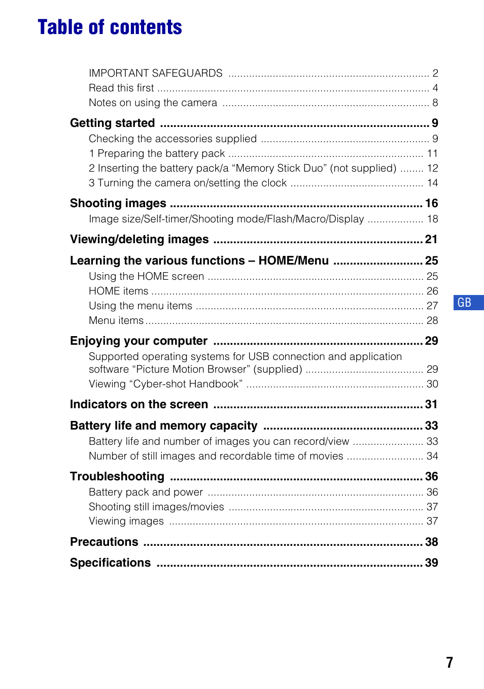 Sony DSC-T500 User Manual | Page 7 / 84