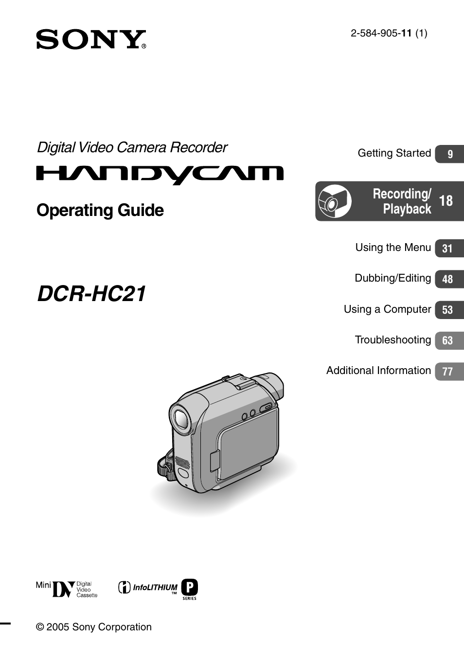 Sony DCR-HC21 User Manual | 92 pages