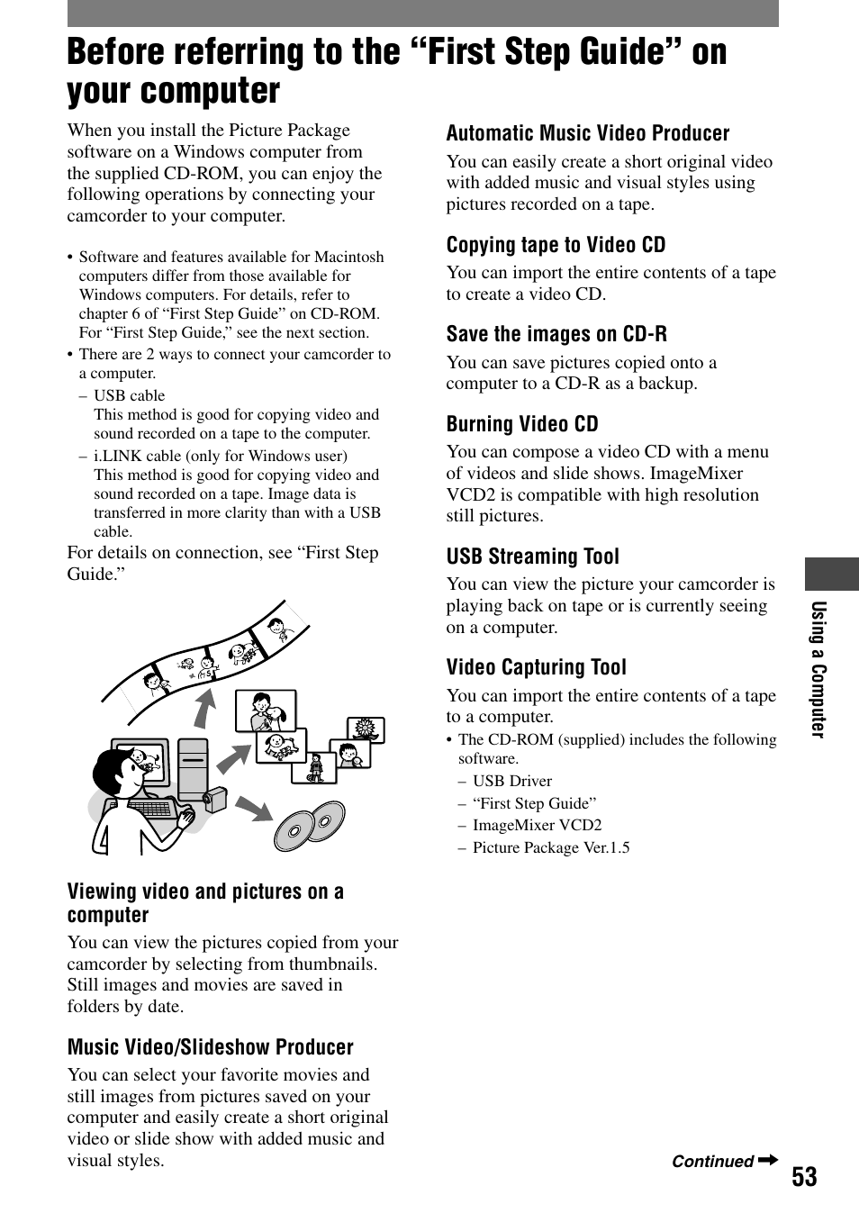 Using a computer | Sony DCR-HC21 User Manual | Page 53 / 92