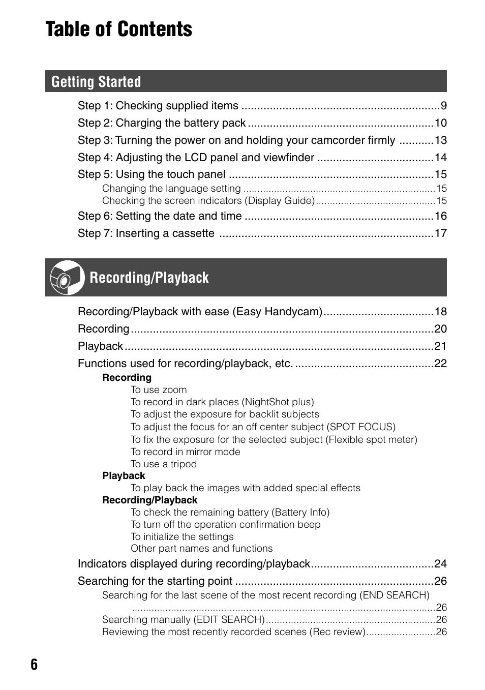 Sony DCR-HC21 User Manual | Page 6 / 92