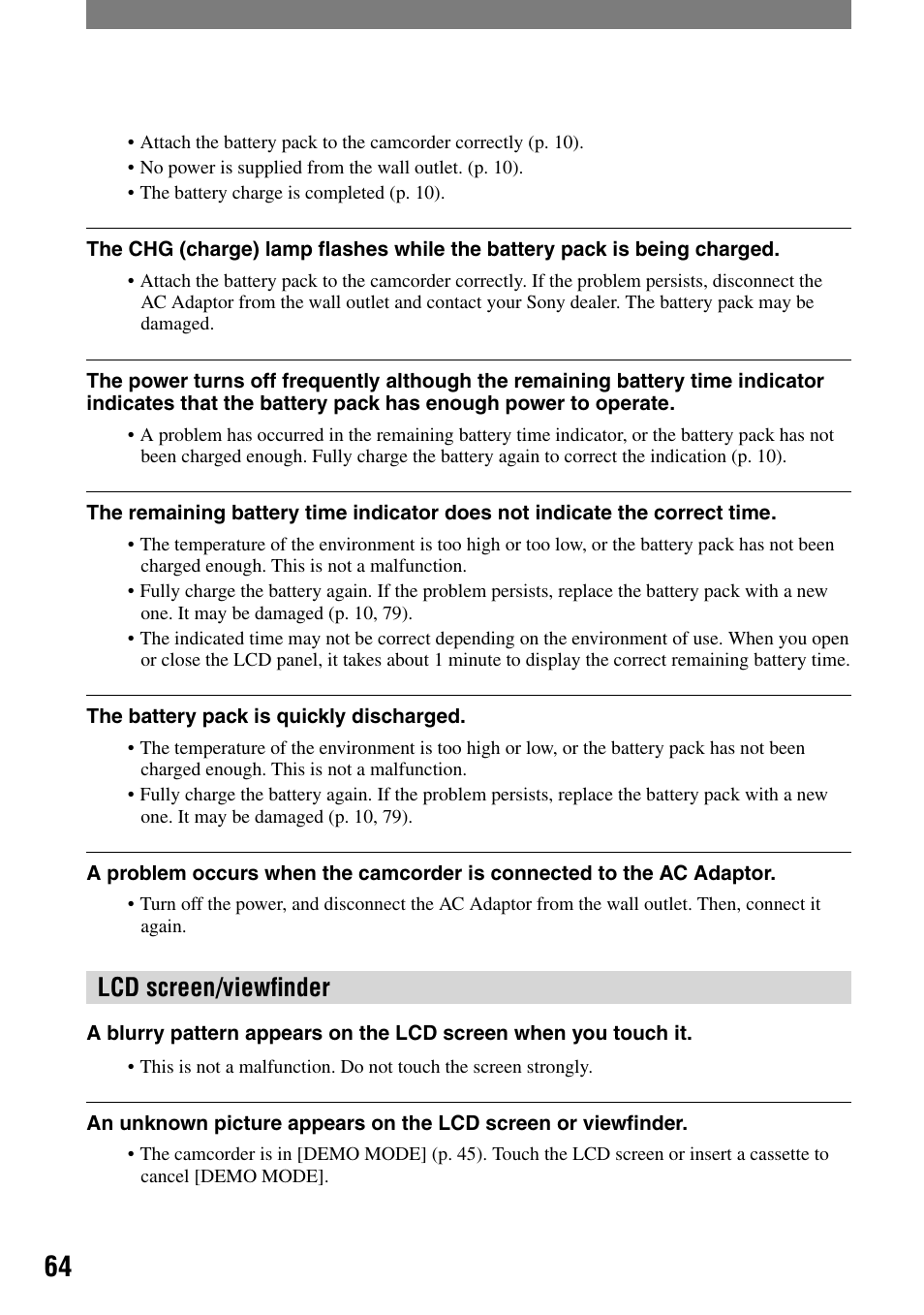 Lcd screen/viewﬁnder | Sony DCR-HC21 User Manual | Page 64 / 92