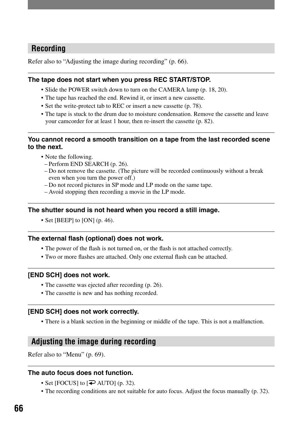 Recording, Adjusting the image during recording | Sony DCR-HC21 User Manual | Page 66 / 92