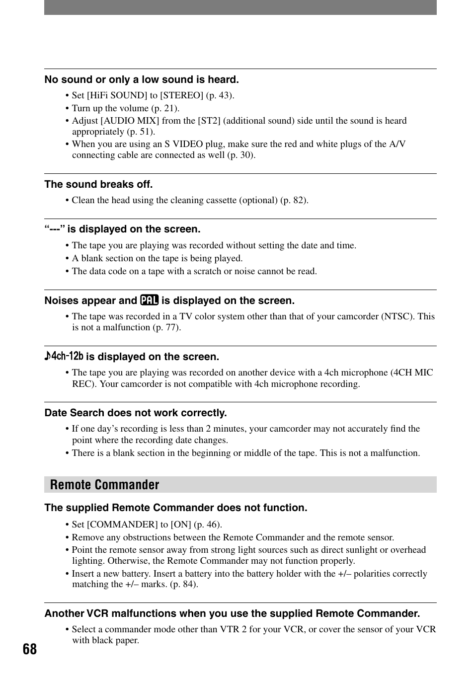 Remote commander | Sony DCR-HC21 User Manual | Page 68 / 92