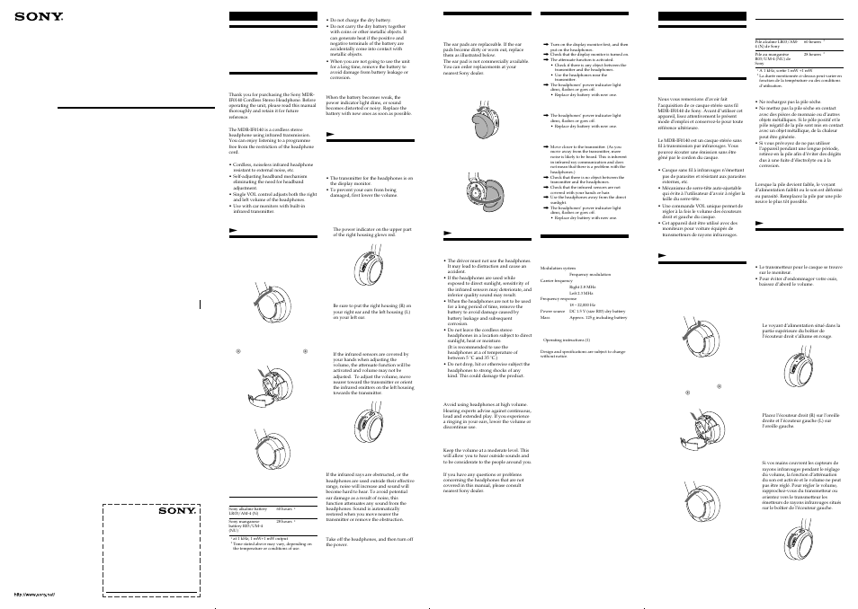 Sony MDR-IF0140 User Manual | 2 pages