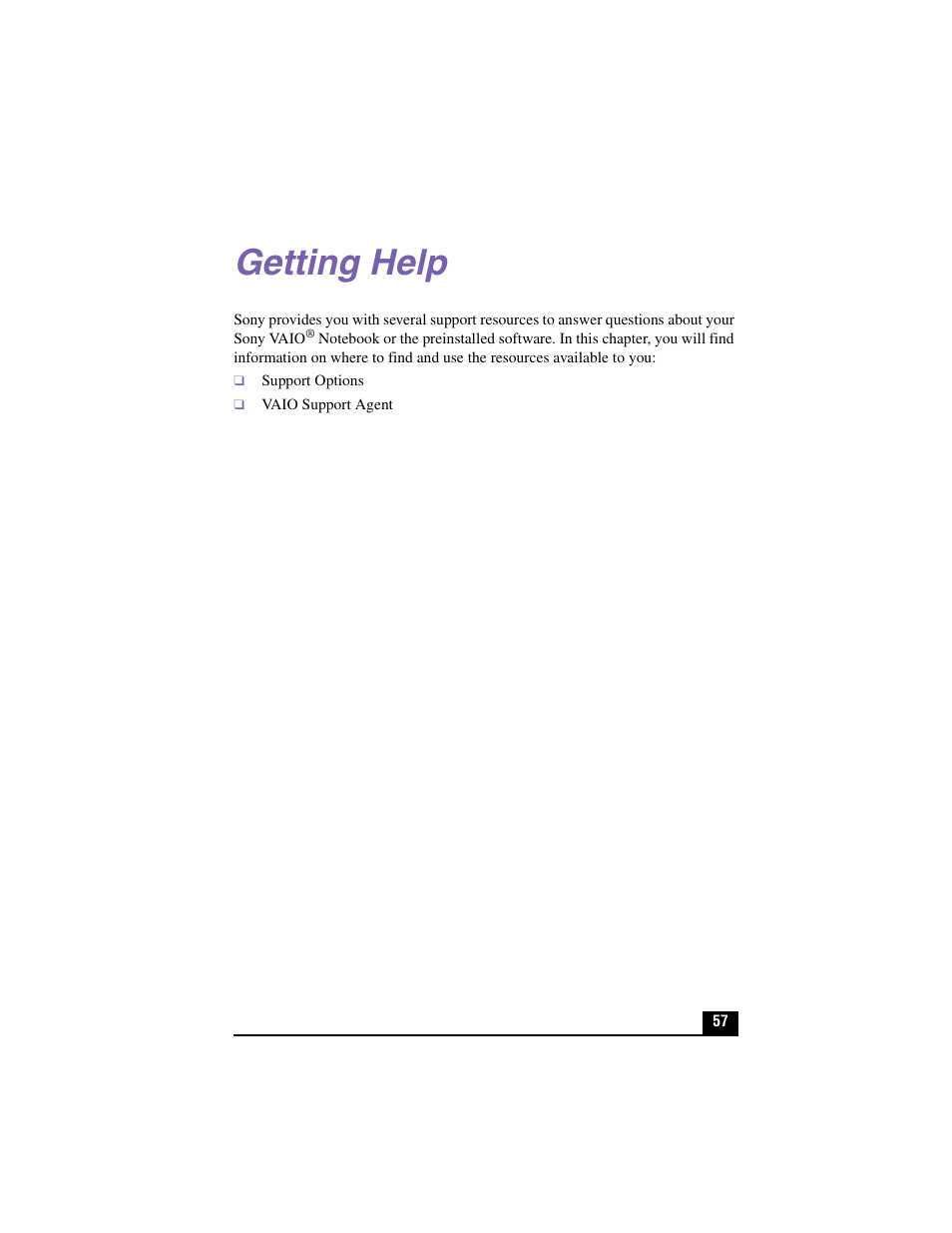 Getting help | Sony PCG-GR150K User Manual | Page 57 / 72