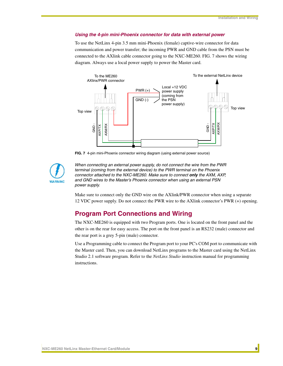 Program port connections and wiring | AMX NetLinx Master-Ethernet Card/Module NXC-ME260 User Manual | Page 15 / 106