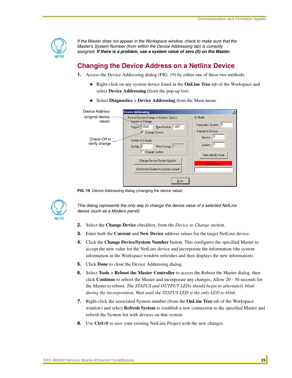 Changing the device address on a netlinx device | AMX NetLinx Master-Ethernet Card/Module NXC-ME260 User Manual | Page 29 / 106