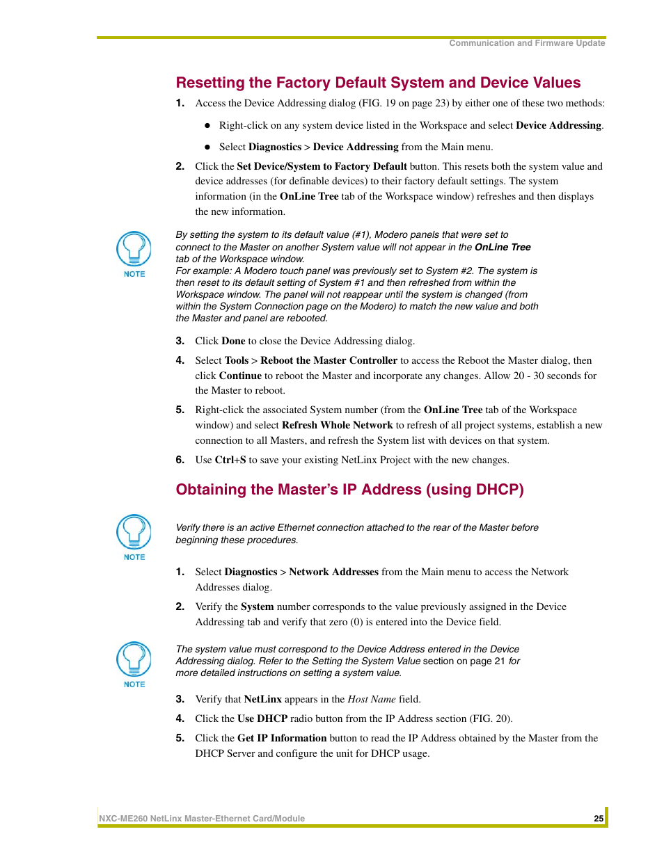 Obtaining the master’s ip address (using dhcp) | AMX NetLinx Master-Ethernet Card/Module NXC-ME260 User Manual | Page 31 / 106
