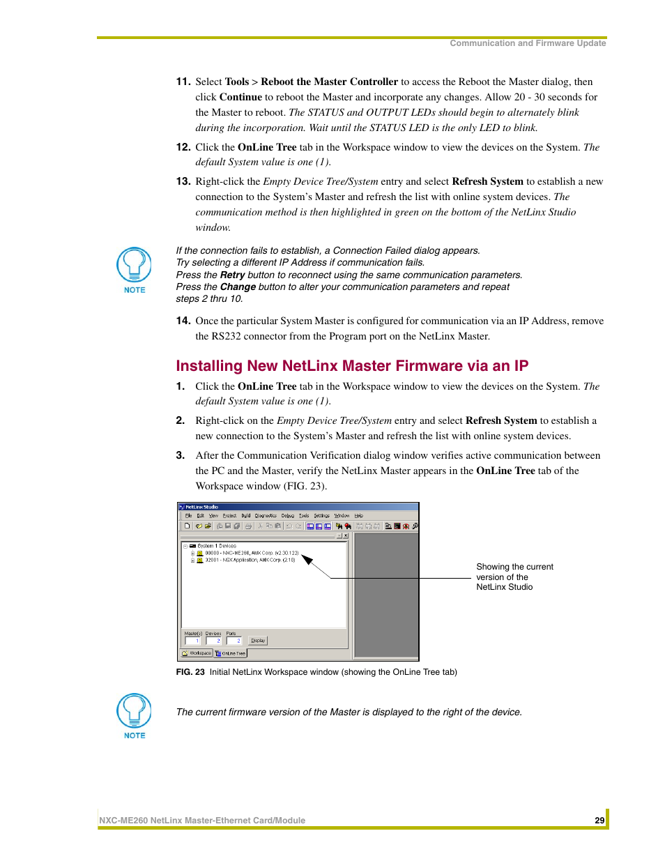 Installing new netlinx master firmware via an ip | AMX NetLinx Master-Ethernet Card/Module NXC-ME260 User Manual | Page 35 / 106