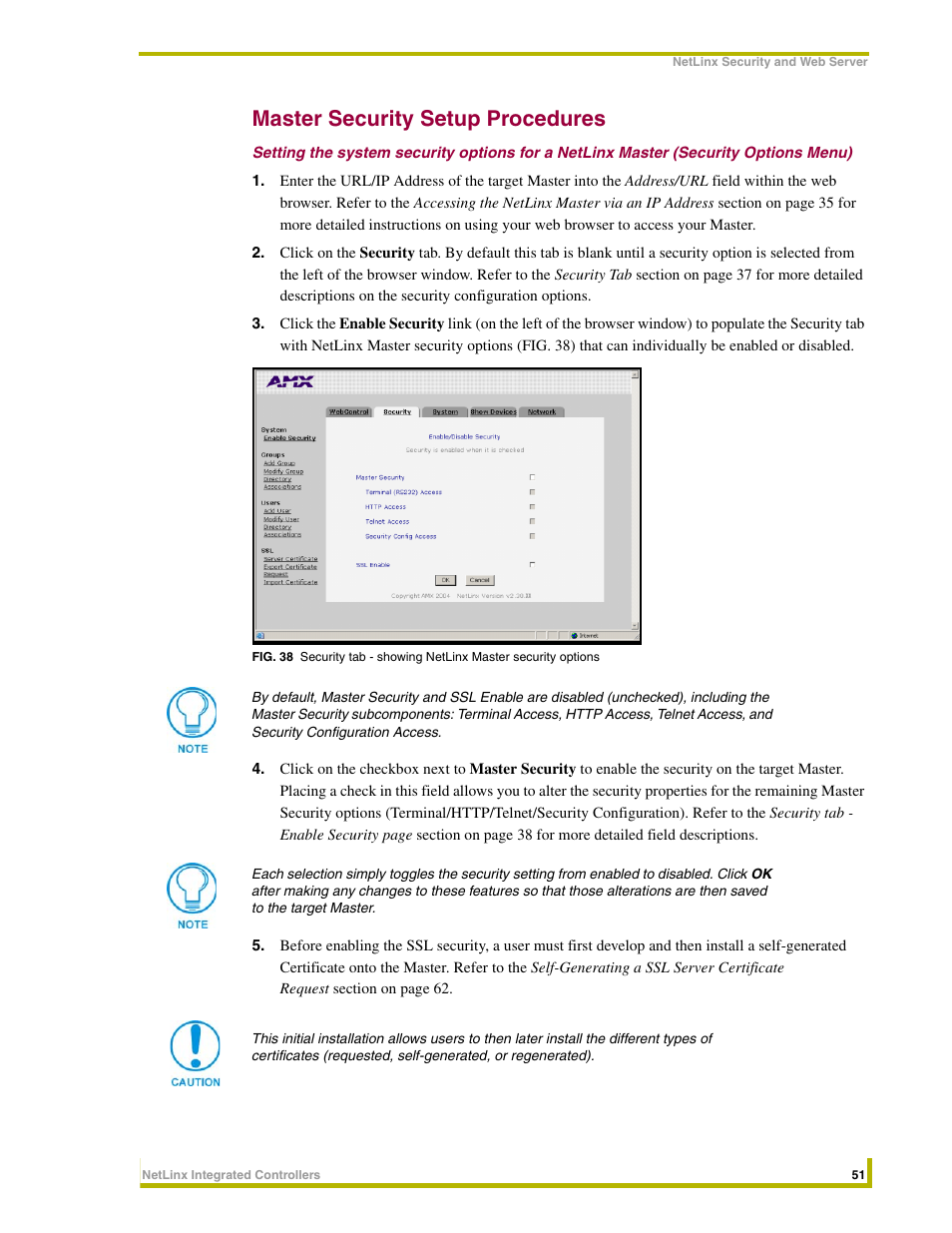 Master security setup procedures | AMX NetLinx Master-Ethernet Card/Module NXC-ME260 User Manual | Page 57 / 106