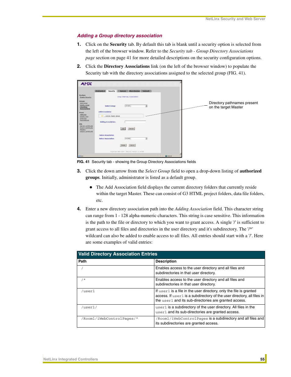 Adding a group directory association | AMX NetLinx Master-Ethernet Card/Module NXC-ME260 User Manual | Page 61 / 106