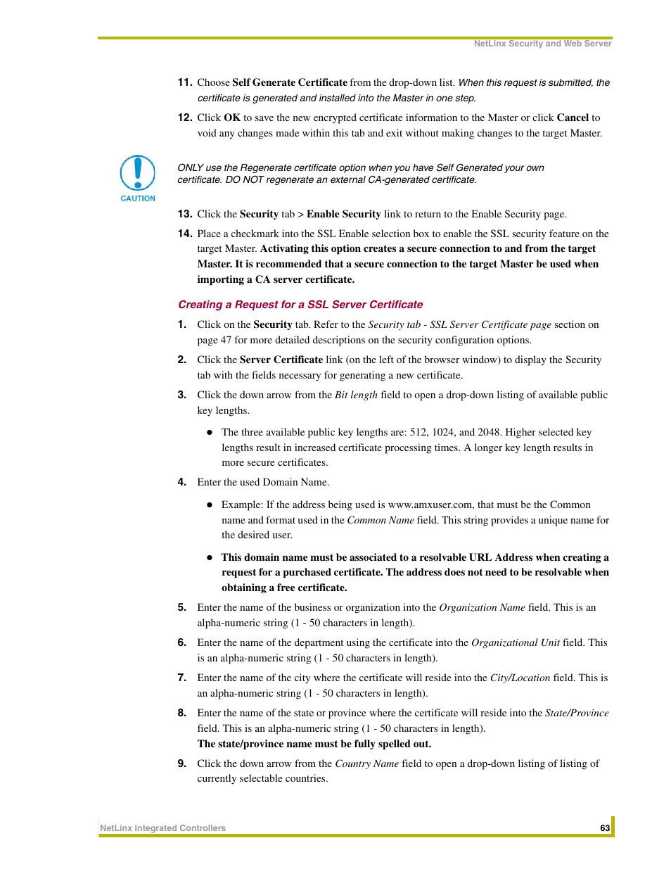Creating a request for a ssl server certificate | AMX NetLinx Master-Ethernet Card/Module NXC-ME260 User Manual | Page 69 / 106
