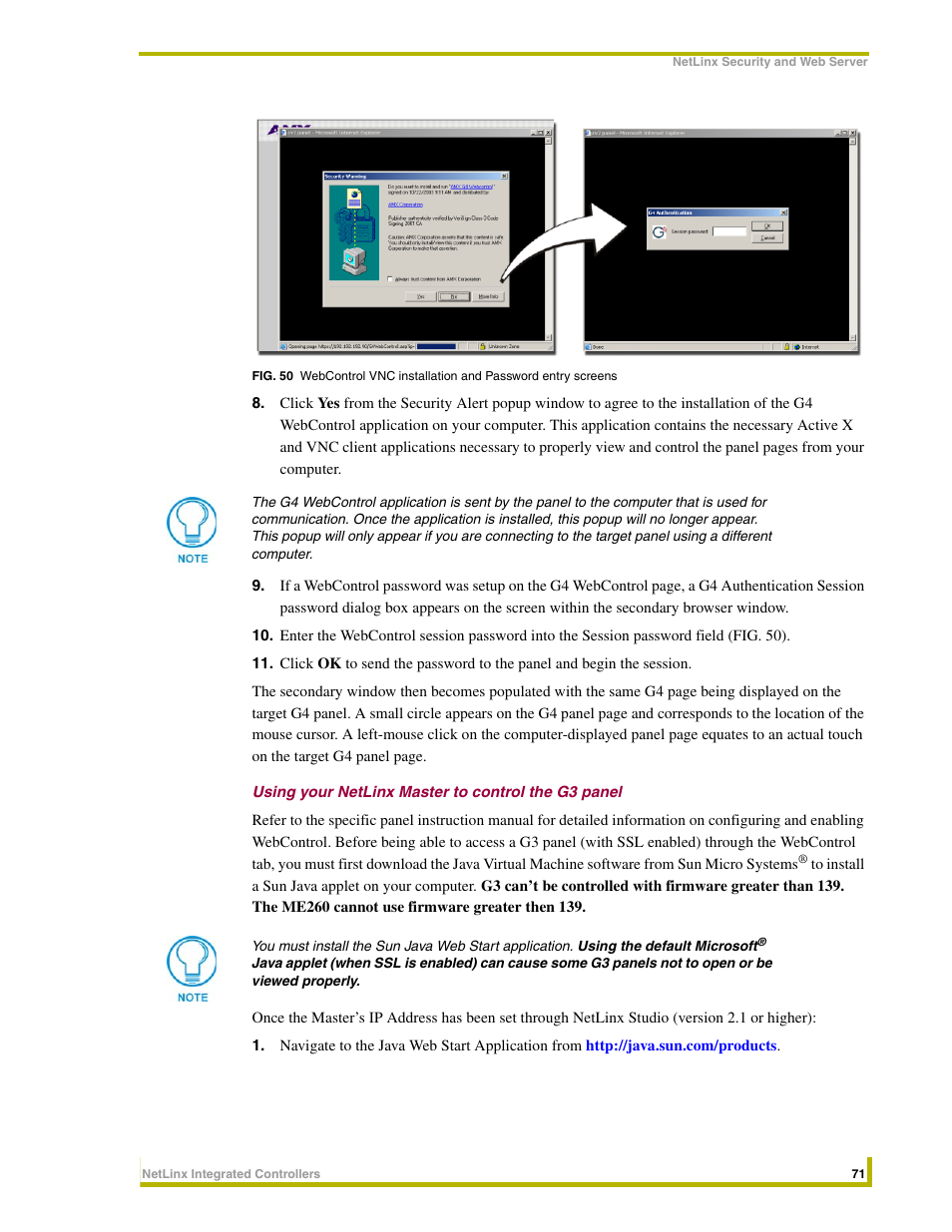 Using your netlinx master to control the g3 panel | AMX NetLinx Master-Ethernet Card/Module NXC-ME260 User Manual | Page 77 / 106