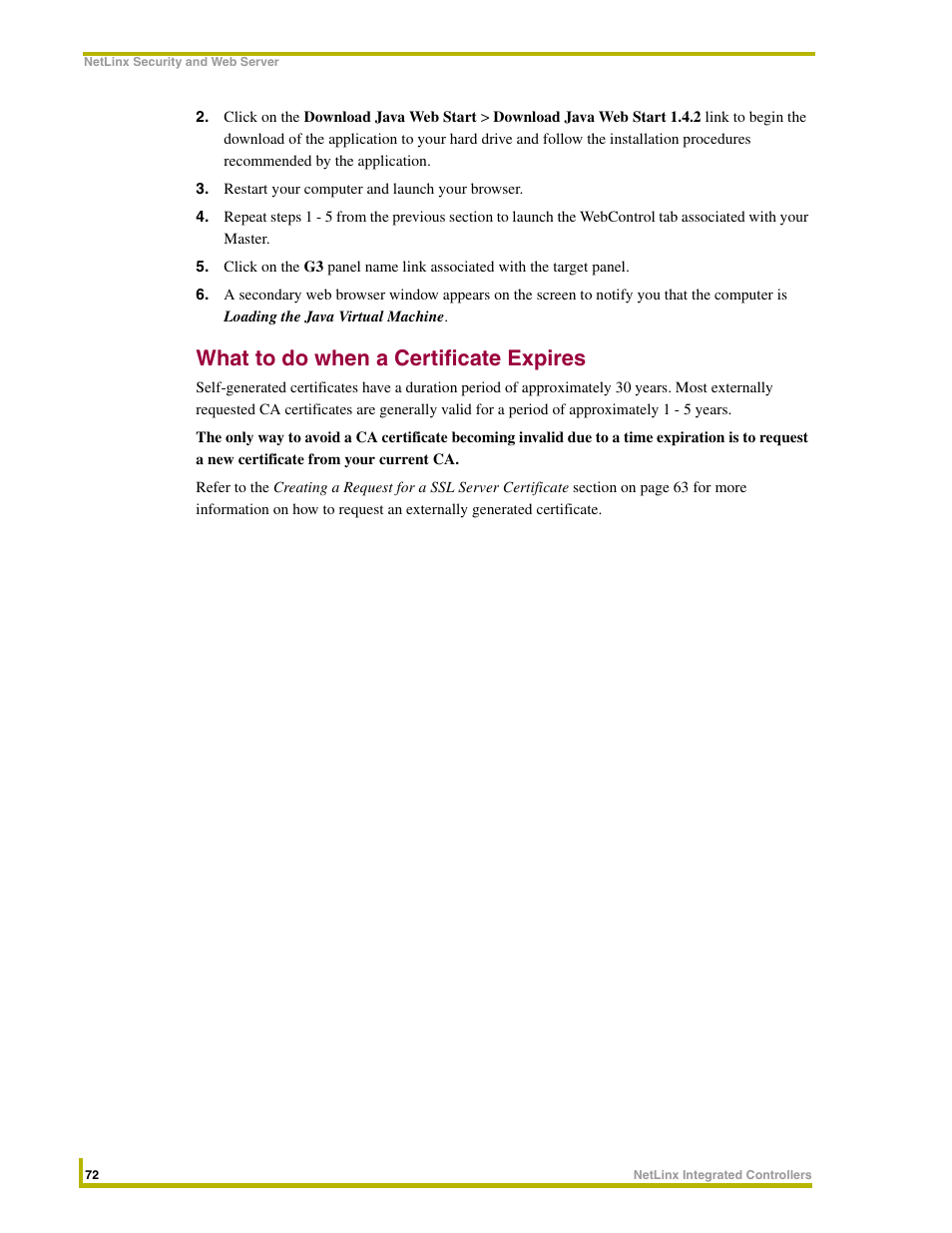 What to do when a certificate expires | AMX NetLinx Master-Ethernet Card/Module NXC-ME260 User Manual | Page 78 / 106