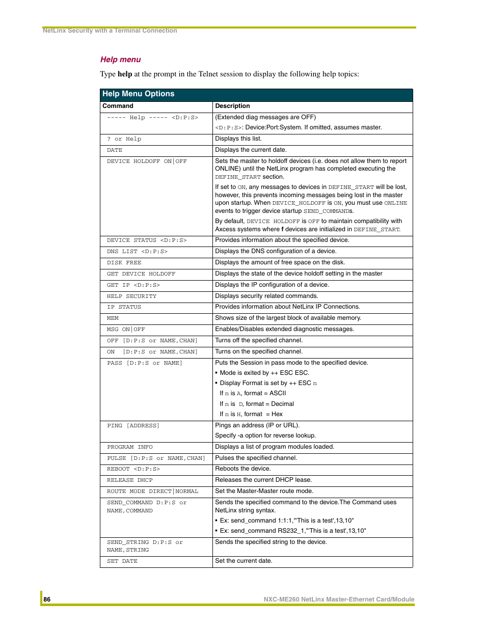 Help menu | AMX NetLinx Master-Ethernet Card/Module NXC-ME260 User Manual | Page 92 / 106