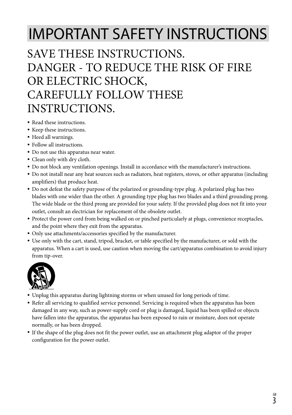 Important safety instructions, Carefully follow these instructions | Sony HDR-PJ650V User Manual | Page 3 / 76