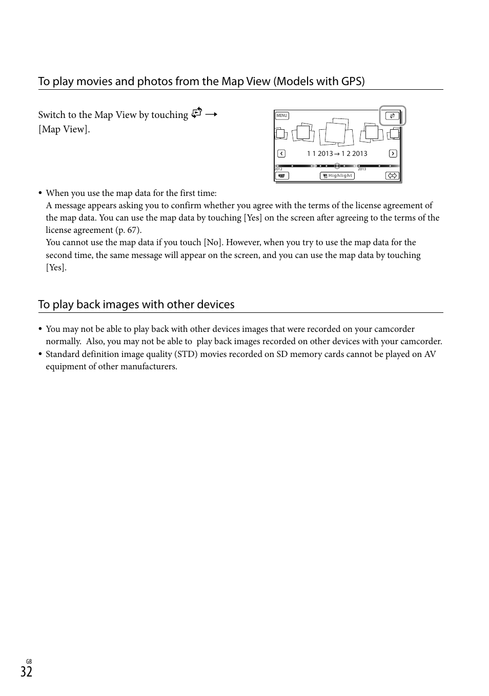 Switch to the map view by touching  [map view | Sony HDR-PJ650V User Manual | Page 32 / 76