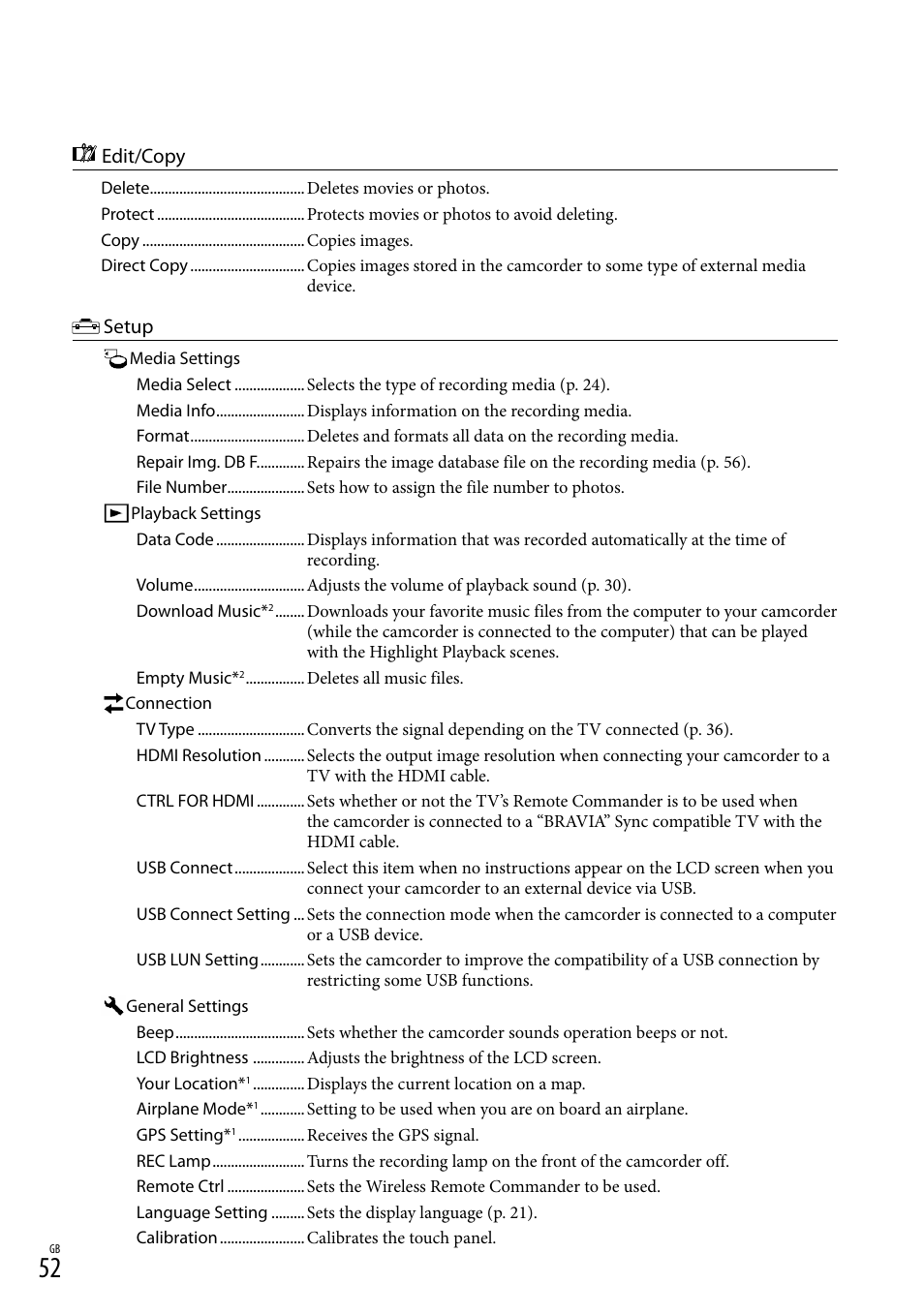 Ding lamp (52), On (52), 52). f | Sony HDR-PJ650V User Manual | Page 52 / 76