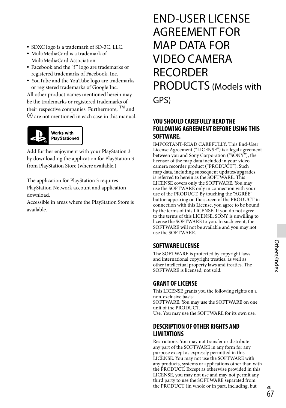 Products, Models with gps) | Sony HDR-PJ650V User Manual | Page 67 / 76