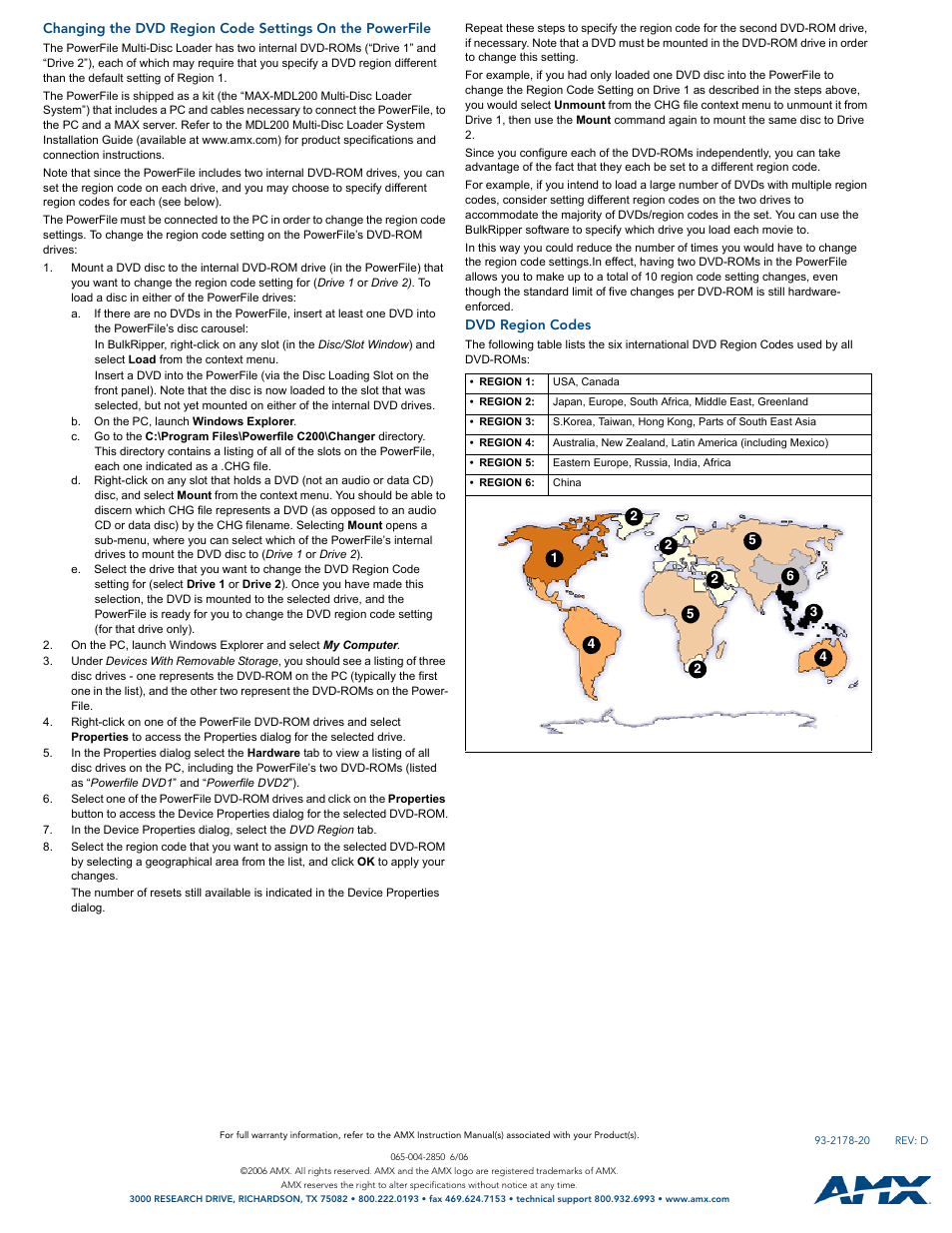 Dvd region codes | AMX Audio/Video Player MAX-AVP User Manual | Page 2 / 2