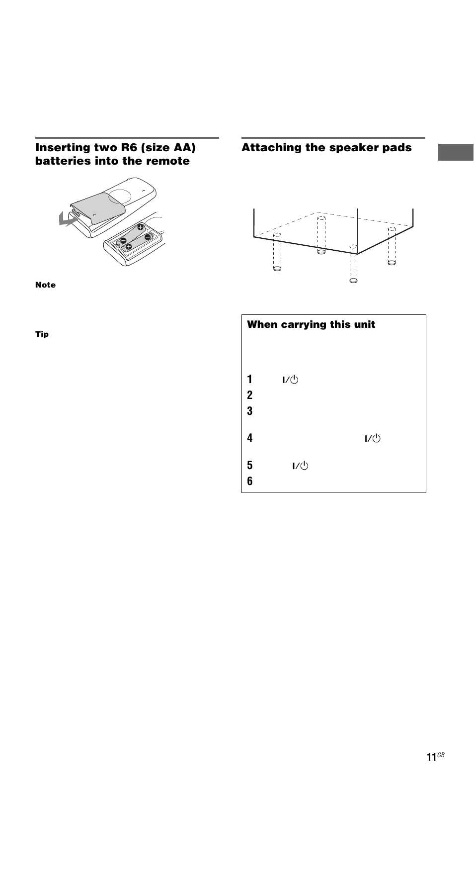 Attaching the speaker pads | Sony MHC-GX9900 User Manual | Page 11 / 56