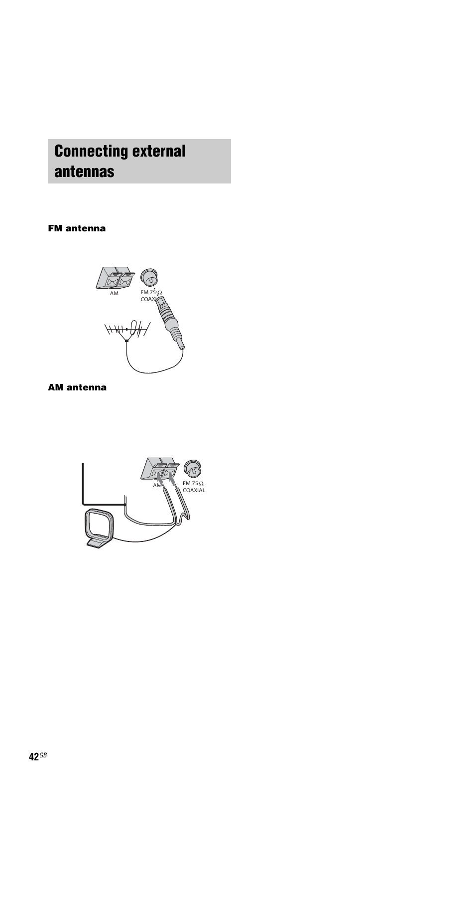 Connecting external antennas | Sony MHC-GX9900 User Manual | Page 42 / 56