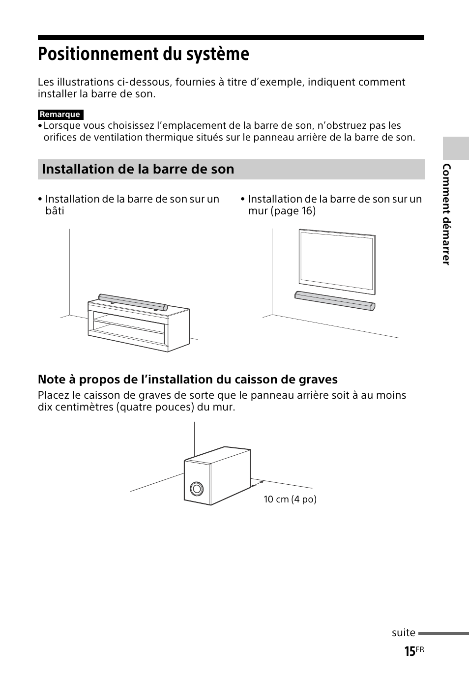 Positionnement du système, Positionnement du, Système | Installation de la barre de son | Sony HT-CT60BT User Manual | Page 43 / 88