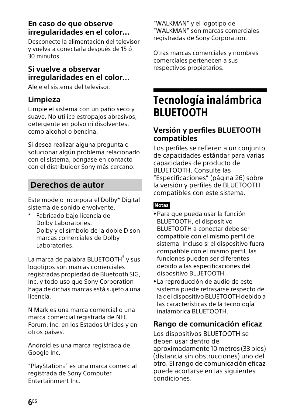 Tecnología inalámbrica bluetooth, Derechos de autor | Sony HT-CT60BT User Manual | Page 62 / 88