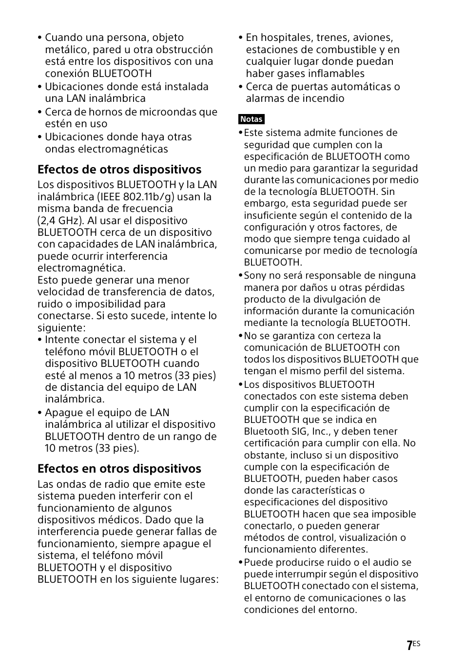 Efectos de otros dispositivos, Efectos en otros dispositivos | Sony HT-CT60BT User Manual | Page 63 / 88