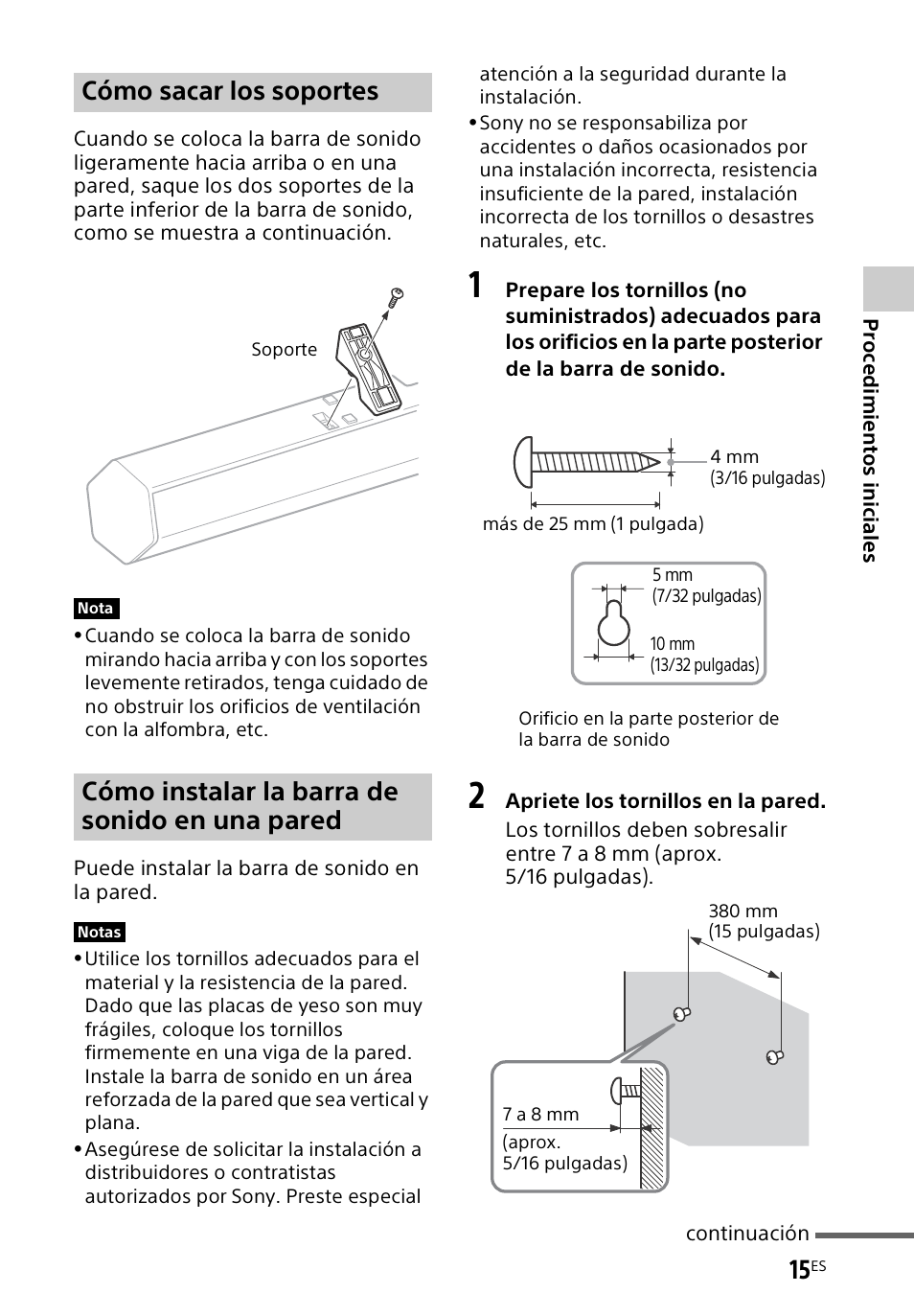 Cómo sacar los soportes, Cómo instalar la barra de sonido en una pared | Sony HT-CT60BT User Manual | Page 71 / 88