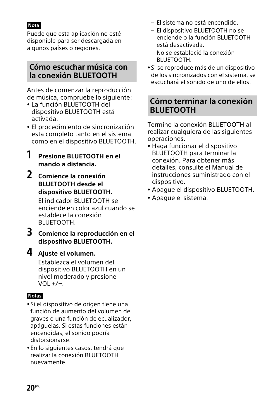 Cómo escuchar música con la conexión bluetooth, Cómo terminar la conexión bluetooth | Sony HT-CT60BT User Manual | Page 76 / 88