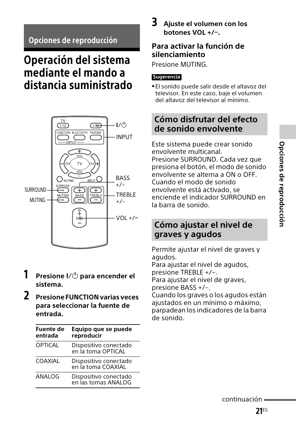 Opciones de reproducción, Operación del sistema, Mediante el mando a distancia suministrado | Sony HT-CT60BT User Manual | Page 77 / 88