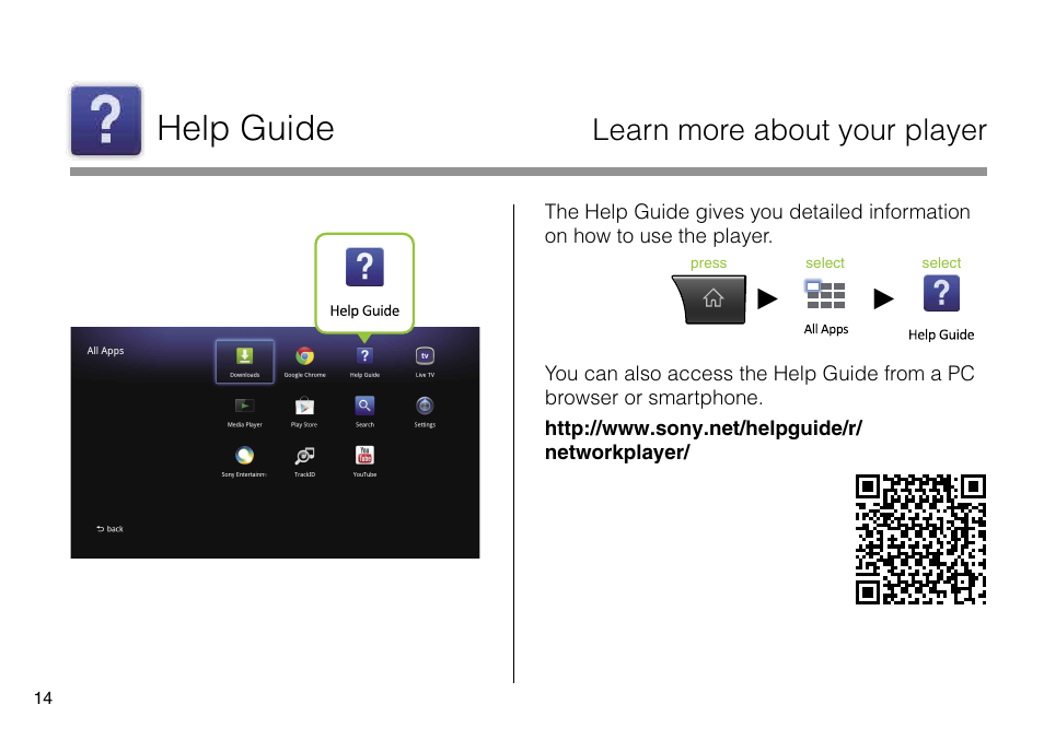 Help guide, Learn more about your player | Sony NSZ-GS7 User Manual | Page 14 / 16