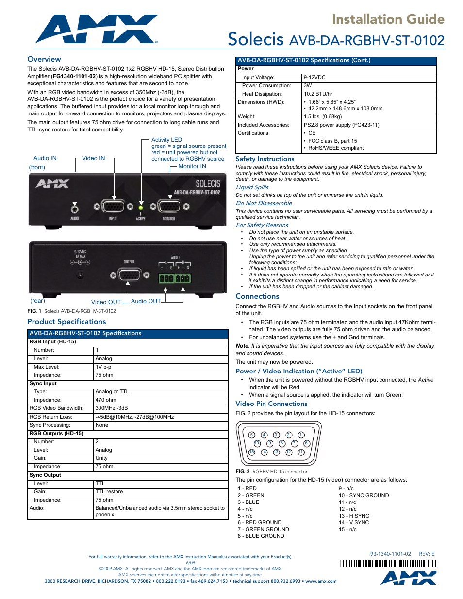 AMX Solecis AVB-DA-RGBHV-ST-0102 User Manual | 1 page