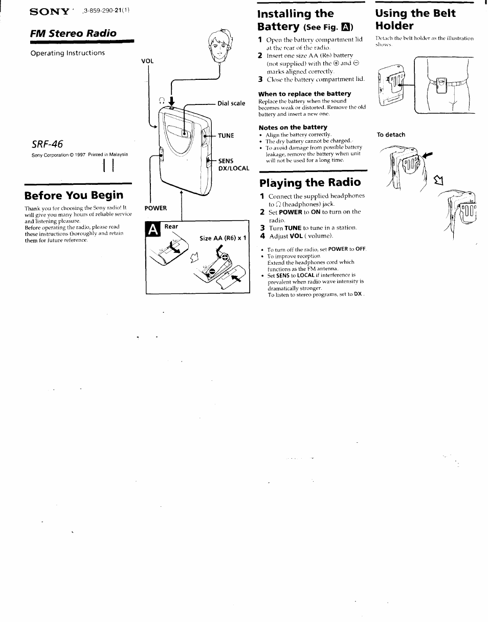 Sony SRF-46 User Manual | 2 pages