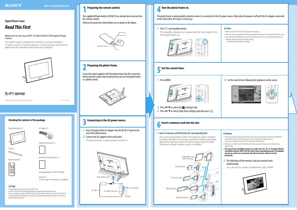Sony DPF-A72N User Manual | 2 pages
