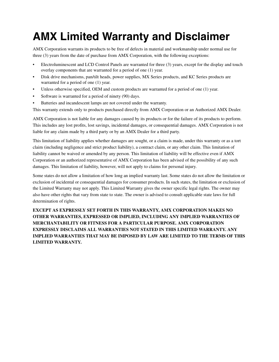 Amx limited warranty and disclaimer | AMX DTMF+ Interface AXB-DTMF+ User Manual | Page 2 / 32