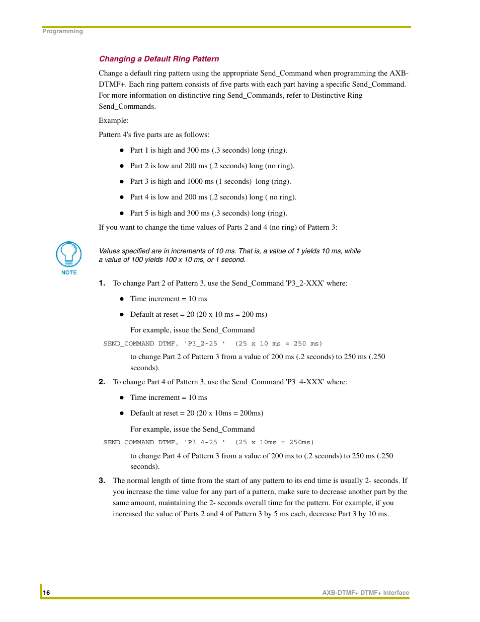 Changing a default ring pattern | AMX DTMF+ Interface AXB-DTMF+ User Manual | Page 20 / 32