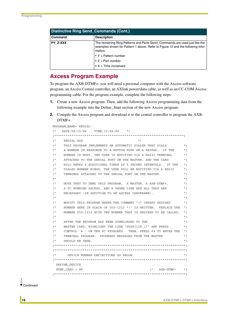 Axcess program example | AMX DTMF+ Interface AXB-DTMF+ User Manual | Page 22 / 32