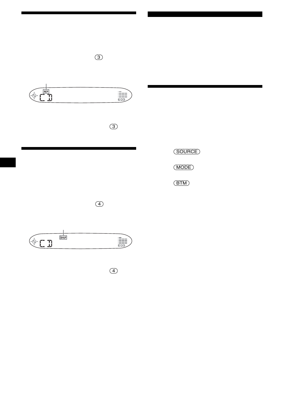 Playing tracks repeatedly, Repeat play, Playing tracks in random order | Shuffle play, Radio, Storing stations automatically, Best tuning memory (btm), 10 playing tracks repeatedly | Sony CDX-SW200 User Manual | Page 10 / 40