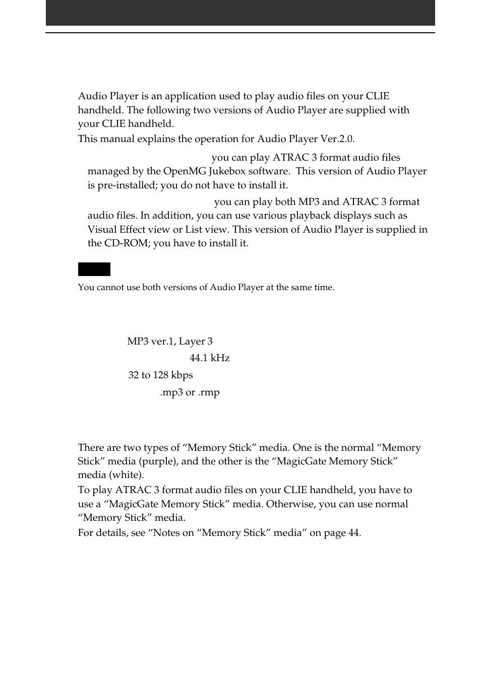 What you can do with the audio player | Sony PEG-N710C User Manual | Page 4 / 57
