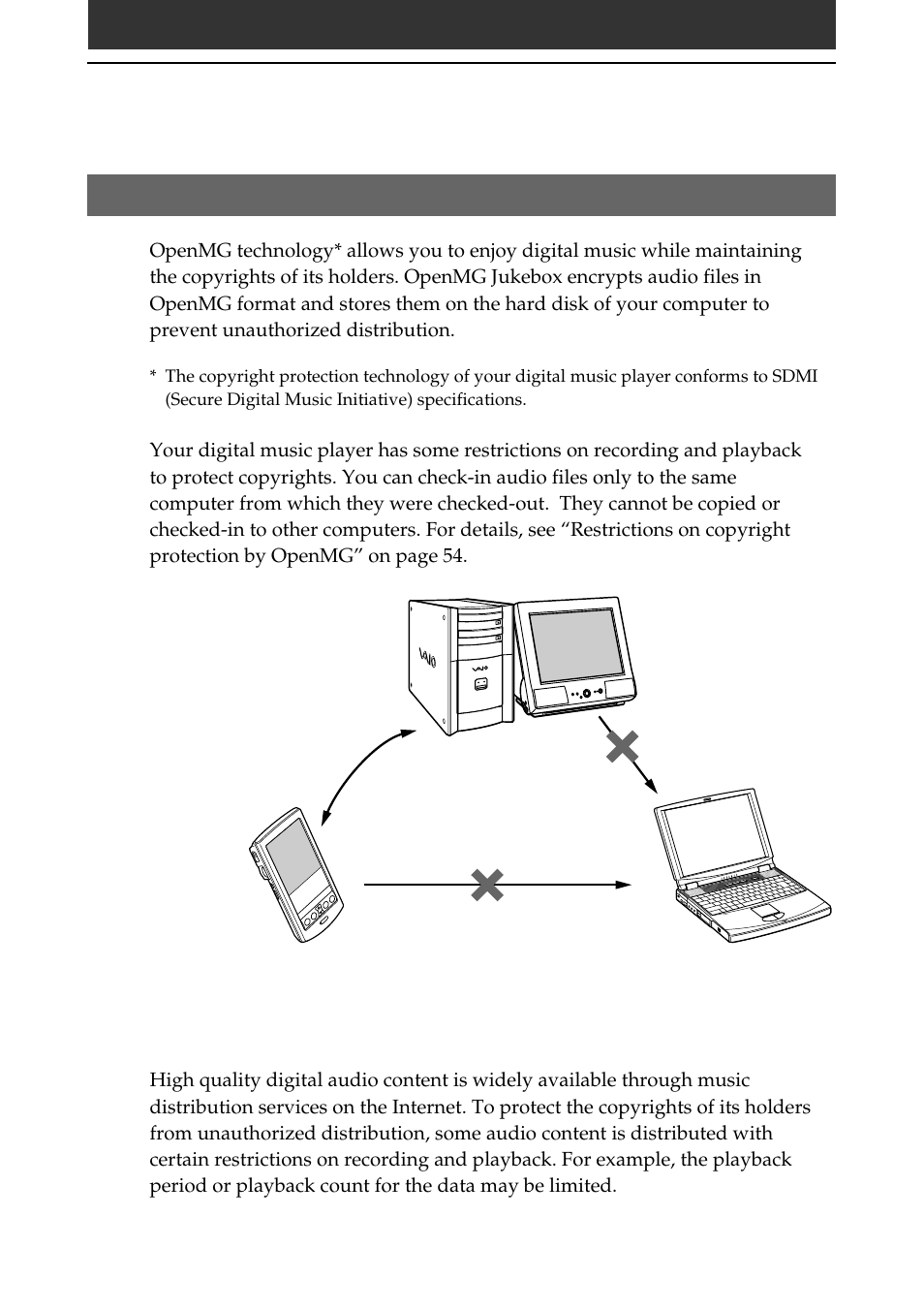 On copyright protection, Restrictions on audio content | Sony PEG-N710C User Manual | Page 48 / 57