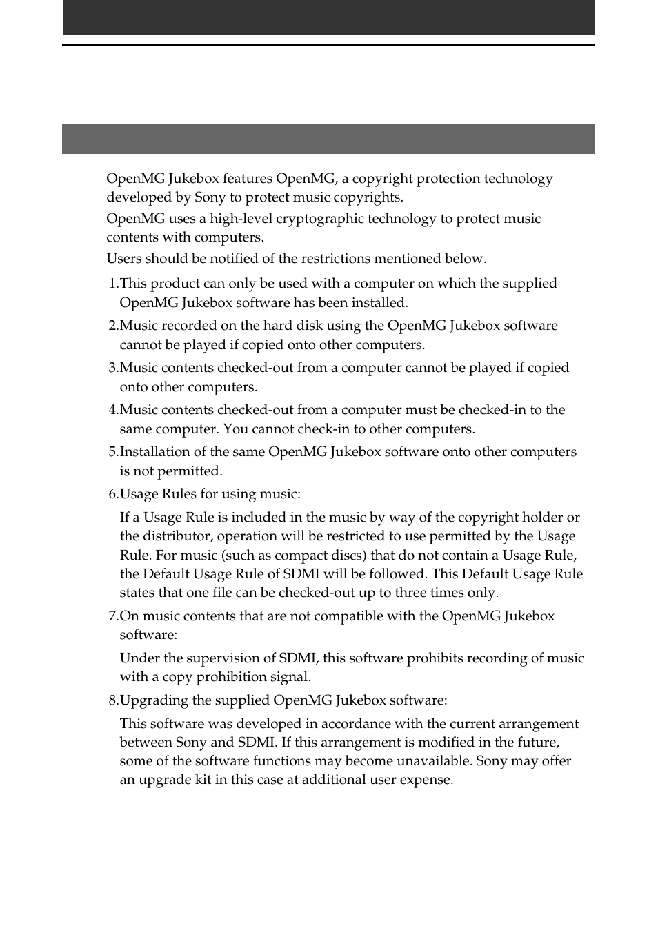 Restrictions on copyright protection by openmg, 54 restrictions on copyright protection by openmg | Sony PEG-N710C User Manual | Page 54 / 57