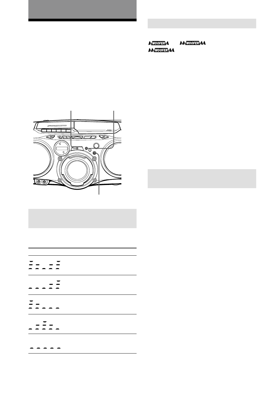 The audio emphasis, Selecting the audio emphasis, Sound/power drive woofer/ game xpand) | 18 the audio emphasis, Selecting the sound characteristic, Reinforcing the bass sound, Getting the game xpand effect | Sony CFD-G70 User Manual | Page 18 / 28