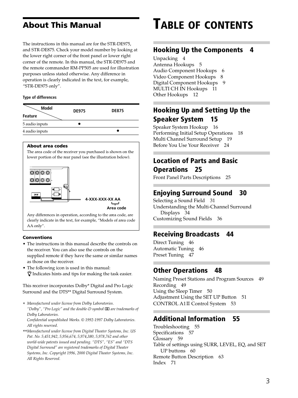 Sony STR-DE975 User Manual | Page 3 / 72