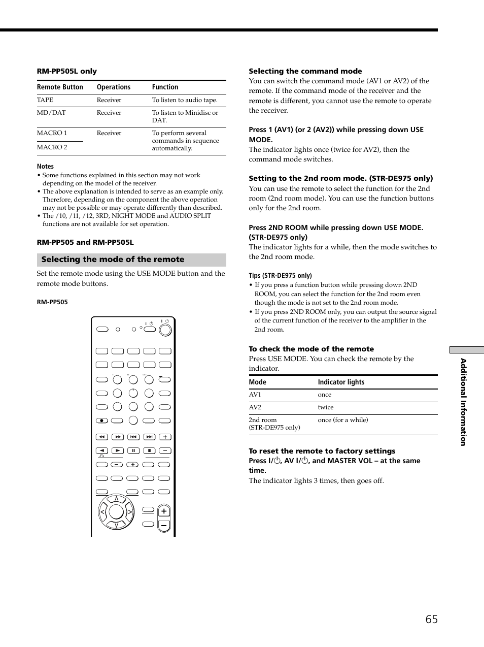 Selecting the mode of the remote, Tips (str-de975 only) | Sony STR-DE975 User Manual | Page 65 / 72